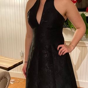 Halston Heritage- Structured Black Halter Dress